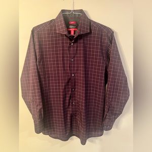 Kenneth Cole Awearness Dress Shirt, 16 1/2, Plum Plaid